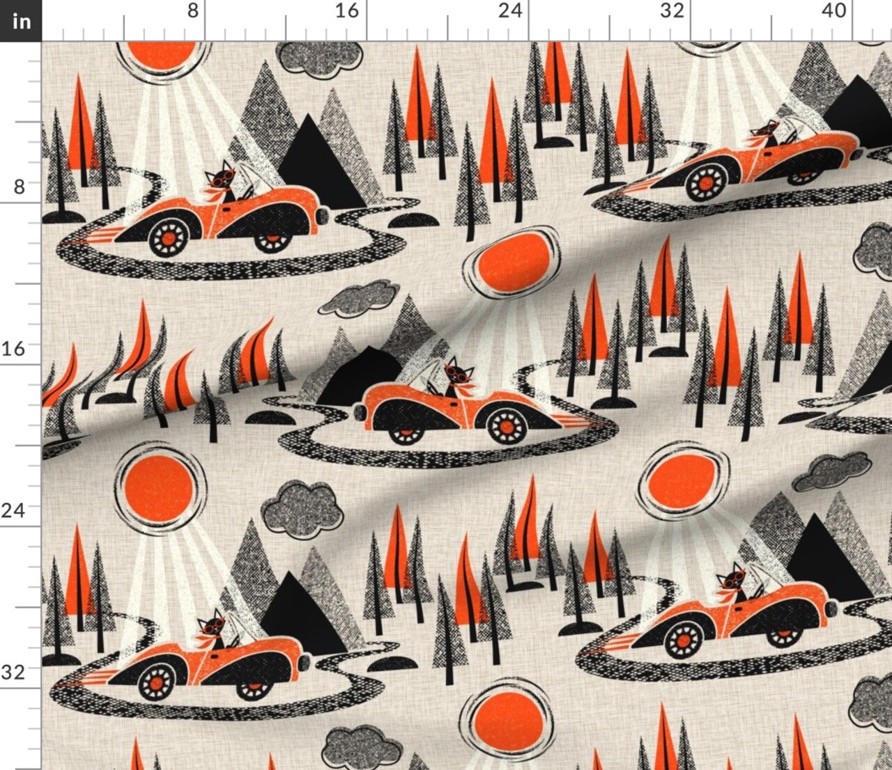 Various Fabrics by the Yard or Fat Quarter Cat Mid Century Sun Car Forest Toile Mountains Modern De Jouy Custom Printed Fabric by Spoonflower